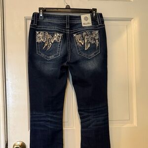 Miss Me Dark Blue Boot Cut Jeans with Silver Embellishments